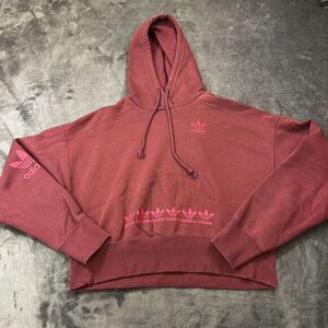 Adidas Originals Sweater Women‎ Small Maroon Logo Play Cropped Hoodie Sweatshirt